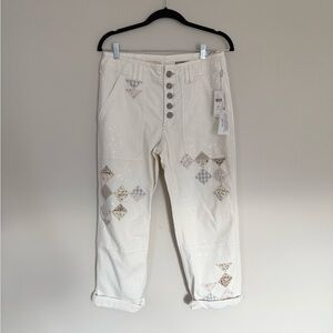 NWT Anthropologie Pilcro The Wanderer Utility Patchwork Ivory Pants Size 28P